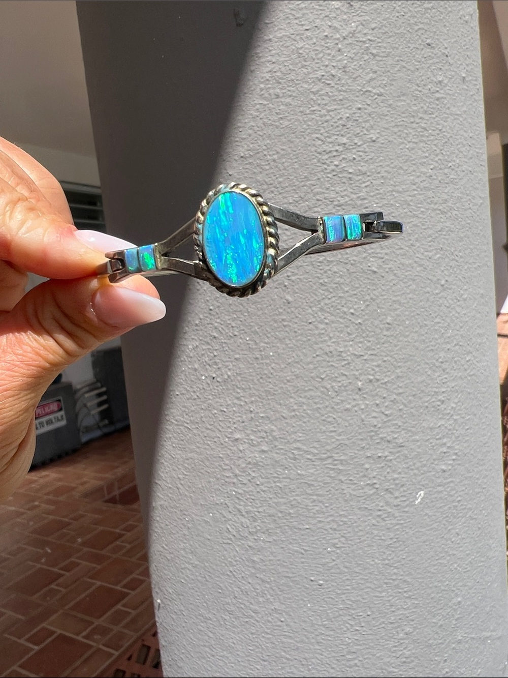 Sterling Silver Blue Opal Oval Cuff Bracelet